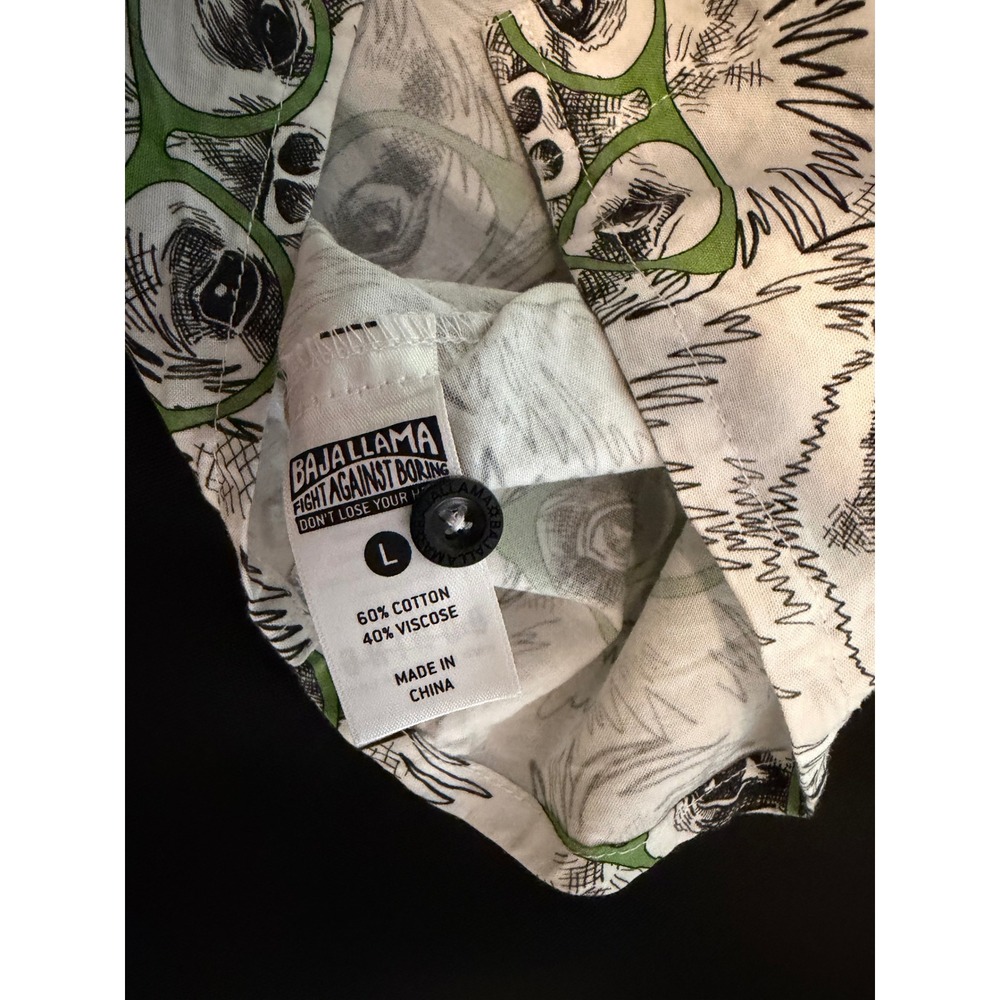 Baja Llama Mens Sloth Print Short Sleeve Button Down Shirt White Green Large - Picture 2 of 9
